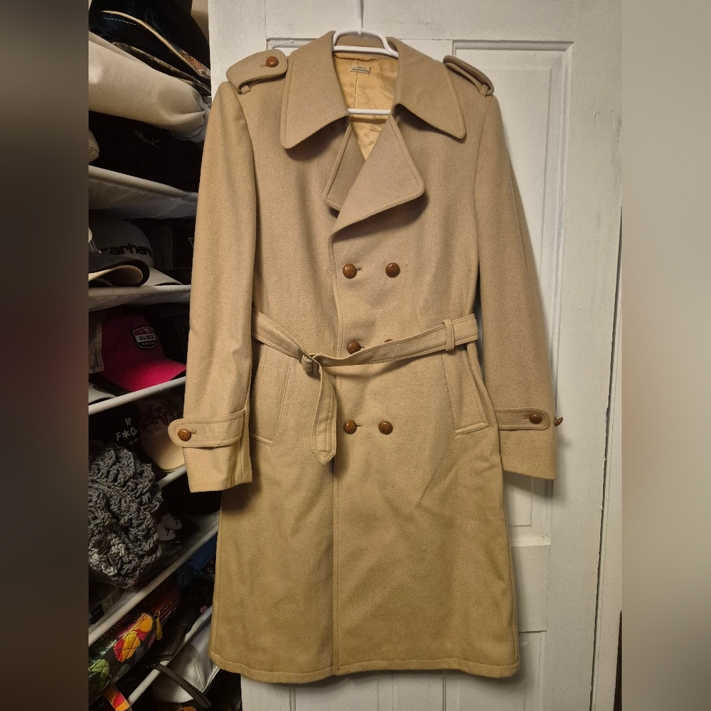 Vintage J Riggings Mens Wool Nylon Trench Coat Camel color